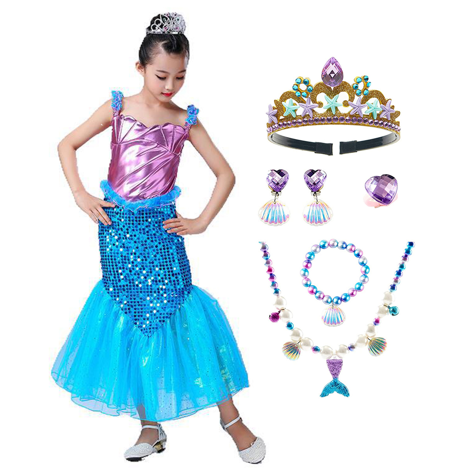 Phenas Girls Mermaid Costume Princess Dress Up with Accessories